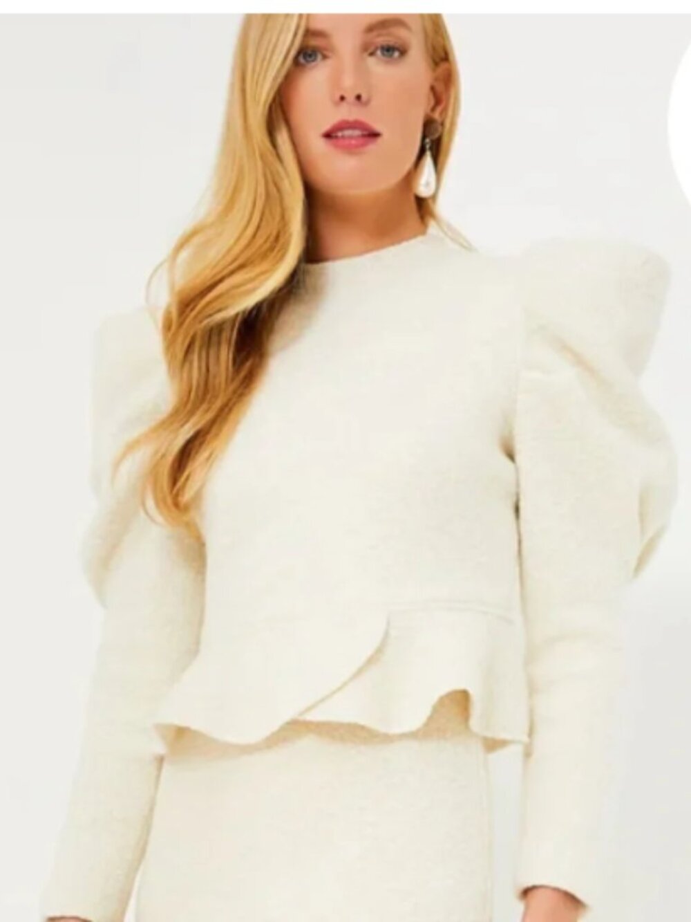 Hyacinth House Cream Bouclé Puff Sleeve Top & Skirt Set